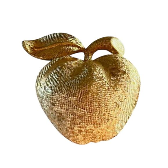 Coro Jewelry - Vintage Coro Brushed Gold Apple Brooch